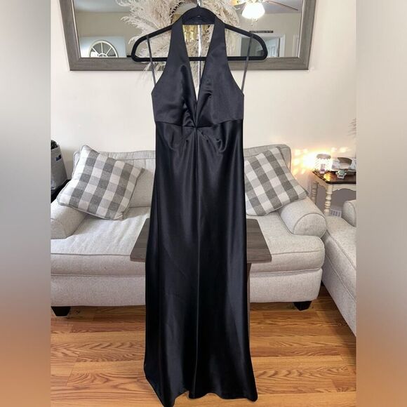 Laundry by Shelli Segal Black Sleek Halter Gown Size 8 90s Y2K Retro Classic - Picture 2 of 14